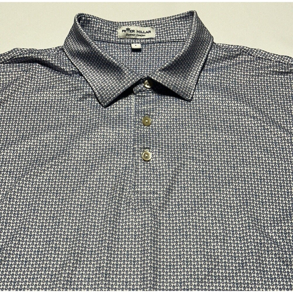 Peter Millar Summer Comfort Polo Golf Shirt Geometric Mens Large *READ FLAWS